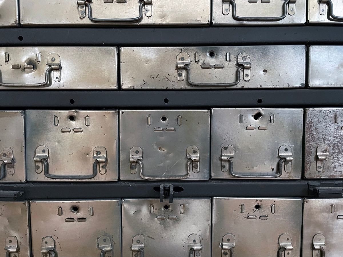 Free Vintage Metal Storage Drawers Stock Photography