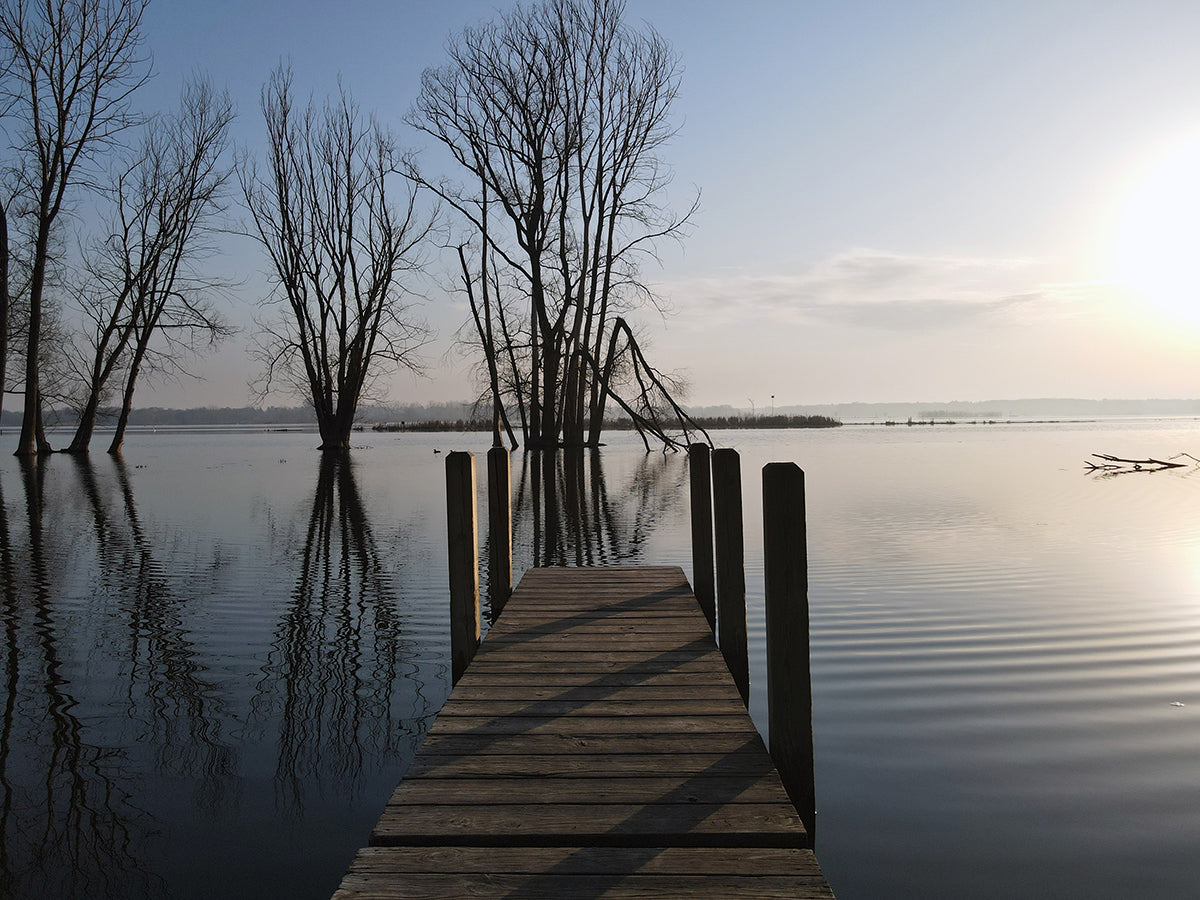 Free Dock Over Water at Sunrise Stock Photography