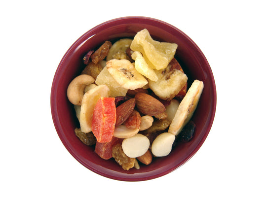 Free Trail Mix in Red Bowl - Top View Stock Photography