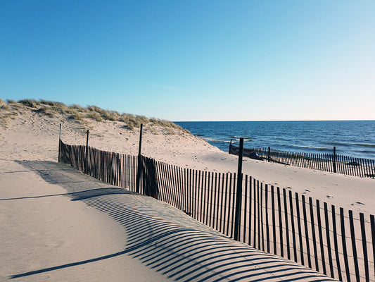 Free Dune Fence and Sand Shadows on Lake Michigan Stock Photography