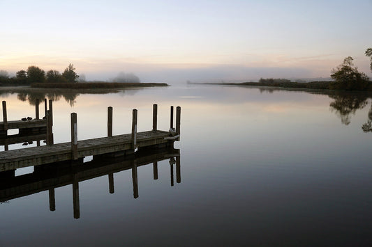 Free Wooden Dock Reflections on Still Water Stock Photography