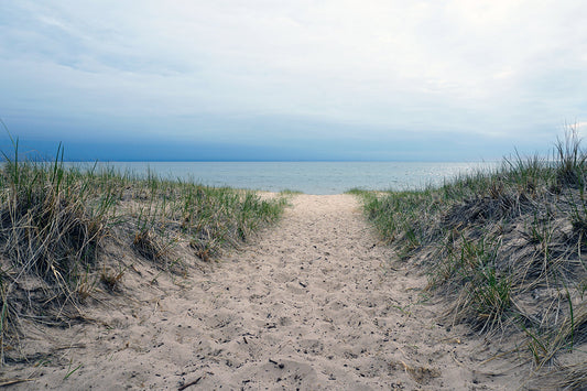 Free Pathway Through Sand Dunes to Lake Stock Photography