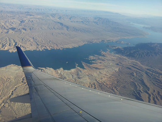 Free Aerial View of Lake and Desert Stock Photography