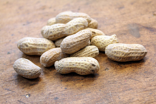 Free Unshelled Peanuts on Wood Stock Photography