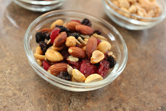 Free Bowl of Trail Mix with Nuts and Fruit Stock Photography